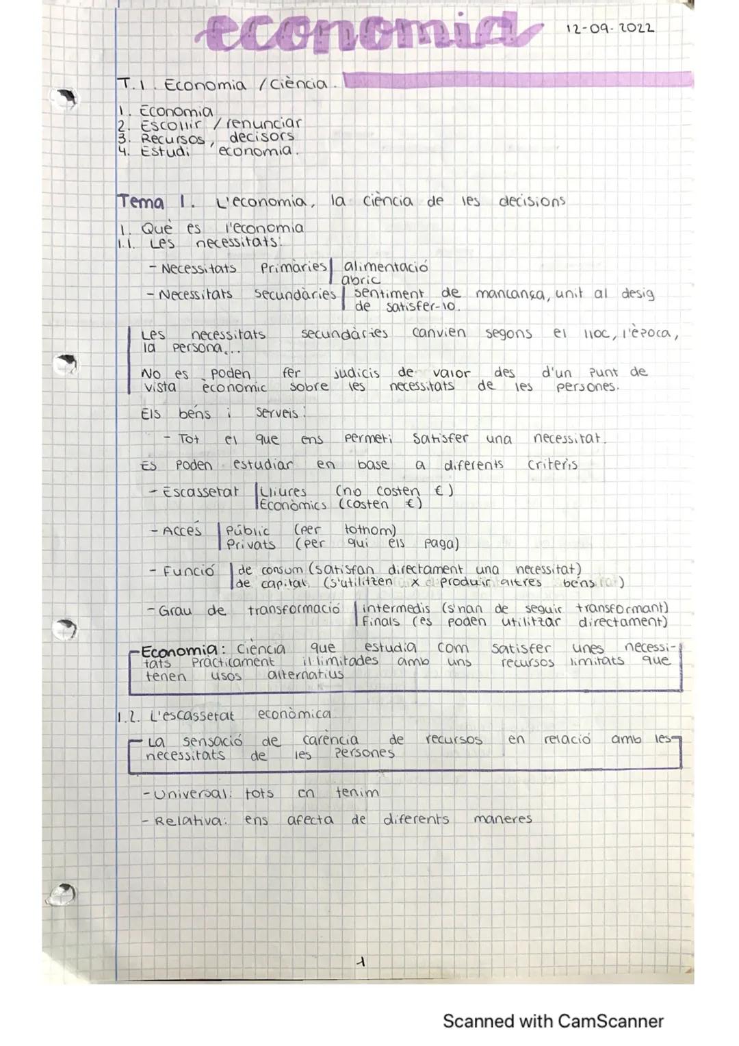 # economia

12-09 1022

T.I. Economia / Ciència

1. Economia
2. Escollir/renunciar
3. Recursos, decisors
4. Estudi economia

Tema I
L'econom