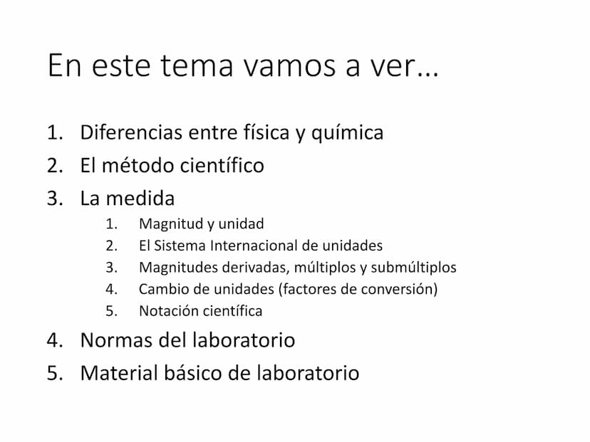 UNIDAD 1. LA CIENCIA Y LA MEDIDA
00320 En este tema vamos a ver...
1. Diferencias entre física y química
2. El método científico
3. La medid