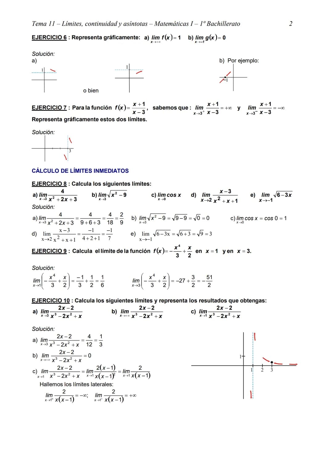 Tema 11- Límites, continuidad y asíntotas - Matemáticas I - 1° Bachillerato
TEMA 11 - LÍMITES, CONTINUIDAD Y ASÍNTOTAS
CÁLCULO GRÁFICO DE LÍ