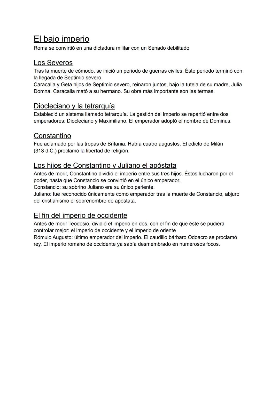 El imperio
El alto imperio
El emperador acumula los poderes legislativo, militar y religioso. Impone sus decisiones por
encima de las del Se