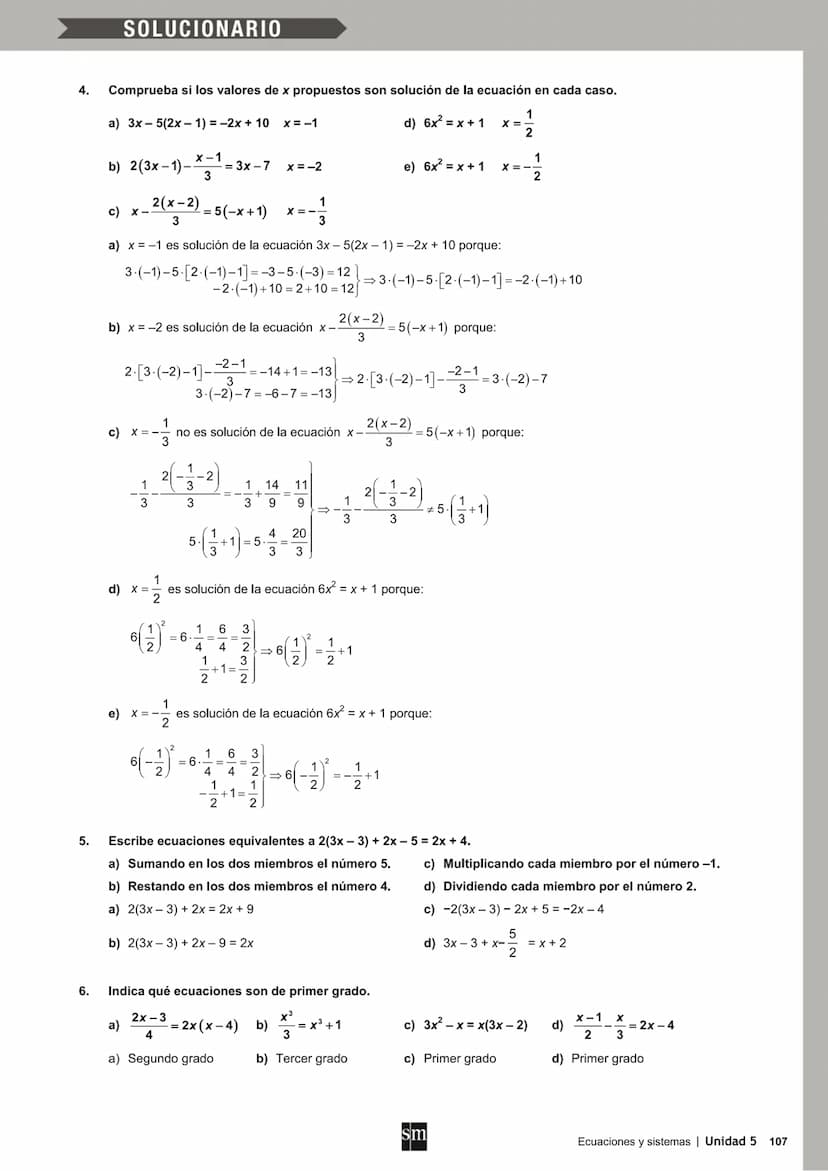 SOLUCIONARIO
5
Ecuaciones y sistemas
REFLEXIONA Y RESPONDE
Mira el título del libro al que pertenece este texto: Cinco ecuaciones que cambia