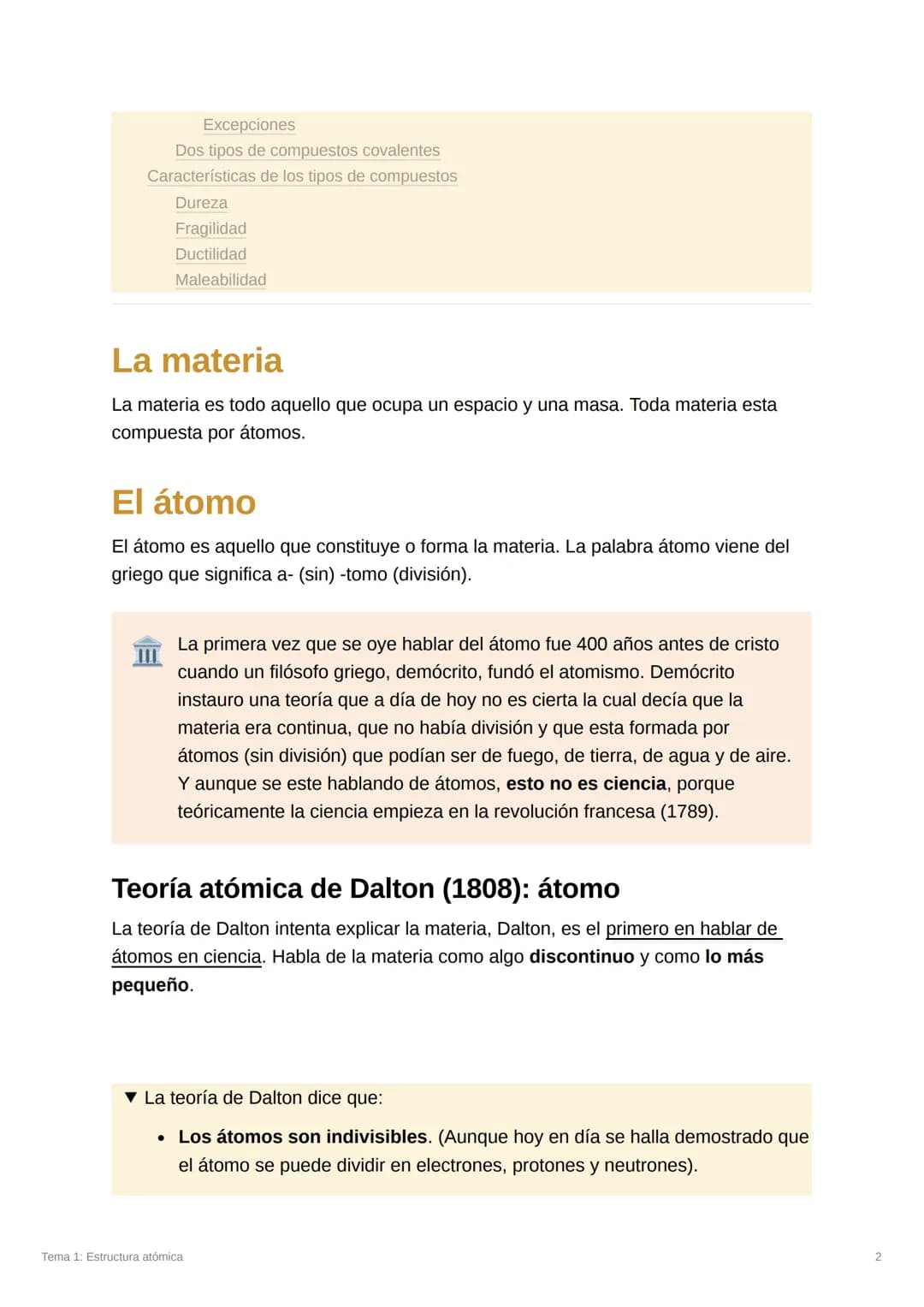 Tema 1: Estructura atómica
Temario:
La materia
El átomo
Teoría atómica de Dalton (1808): átomo
Modelos atómicos
Modelos de Thomson (1904)
Mo