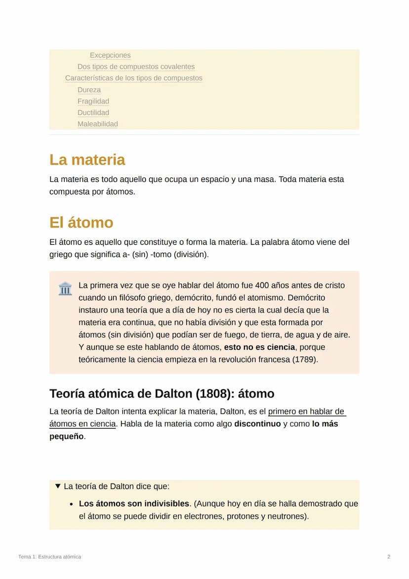 Tema 1: Estructura atómica
Temario:
La materia
El átomo
Teoría atómica de Dalton (1808): átomo
Modelos atómicos
Modelos de Thomson (1904)
Mo