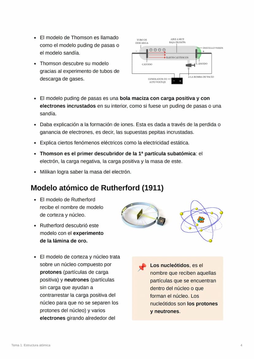 Tema 1: Estructura atómica
Temario:
La materia
El átomo
Teoría atómica de Dalton (1808): átomo
Modelos atómicos
Modelos de Thomson (1904)
Mo