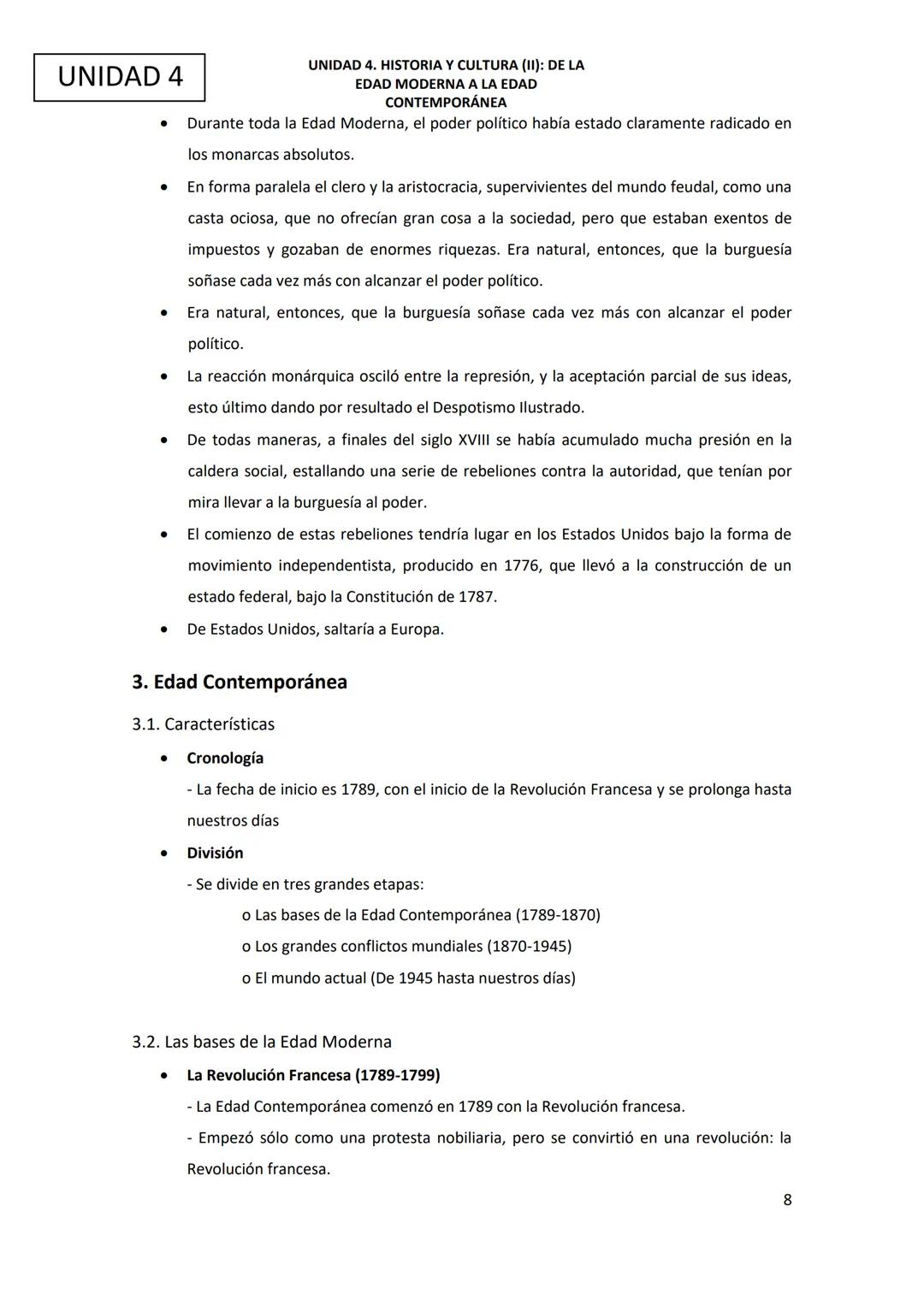 Ciencias Sociales
UNIDAD 4. Historia y cultura (II): de la Edad Moderna a la Edad
Contemporánea. UNIDAD 4
UNIDAD 4. HISTORIA Y CULTURA (II):