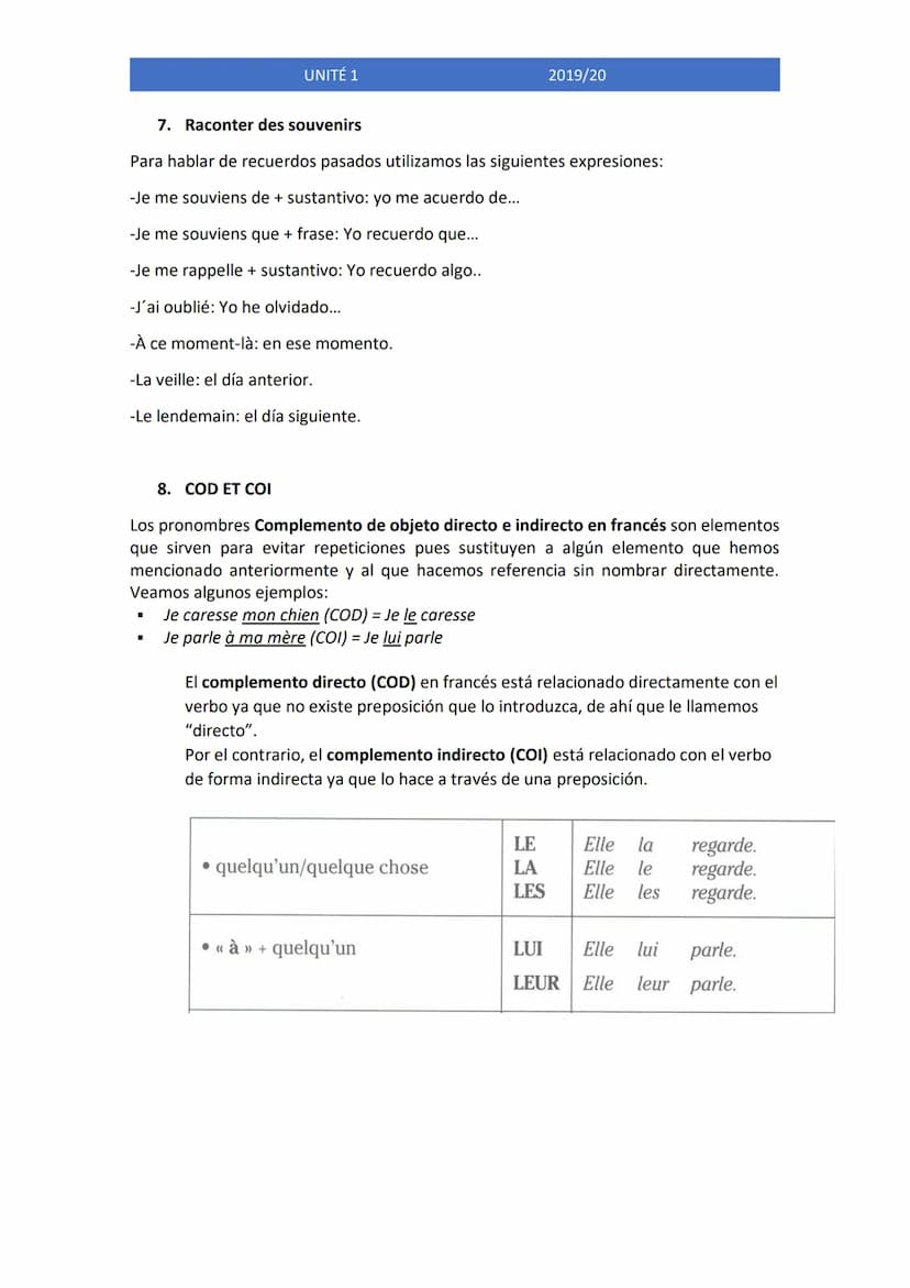 UNITÉ O: REPASO DE FRANCÉS.
Passé composé et imparfait:
Utilizamos el passé composé con el fin de contar una acción terminada que tuvo lugar