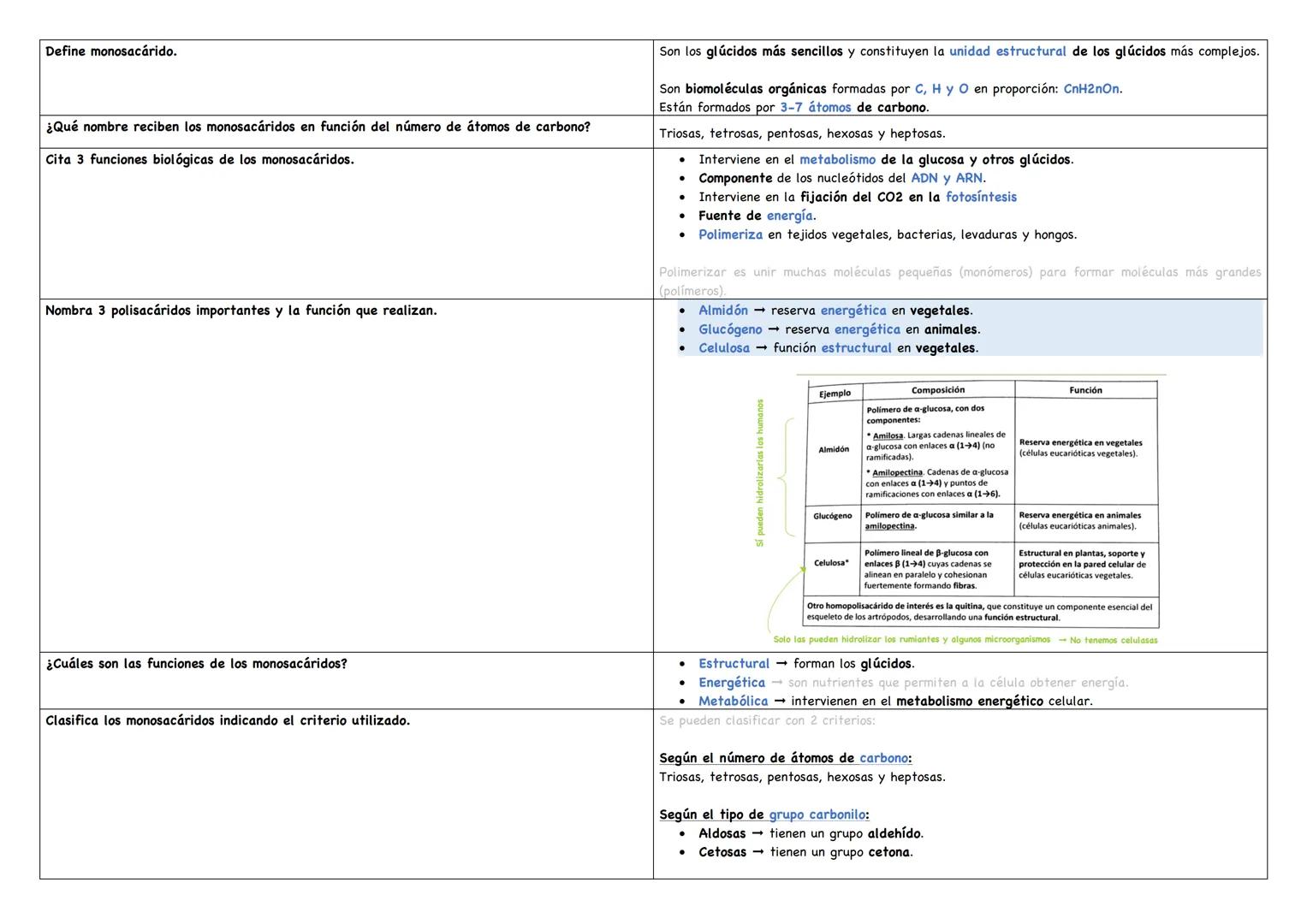 Explica qué acción desarrolla la enzima que cataliza la siguiente reacción.
lactosa + agua glucosa + galactosa
Define aldosa.
Define cetosa.