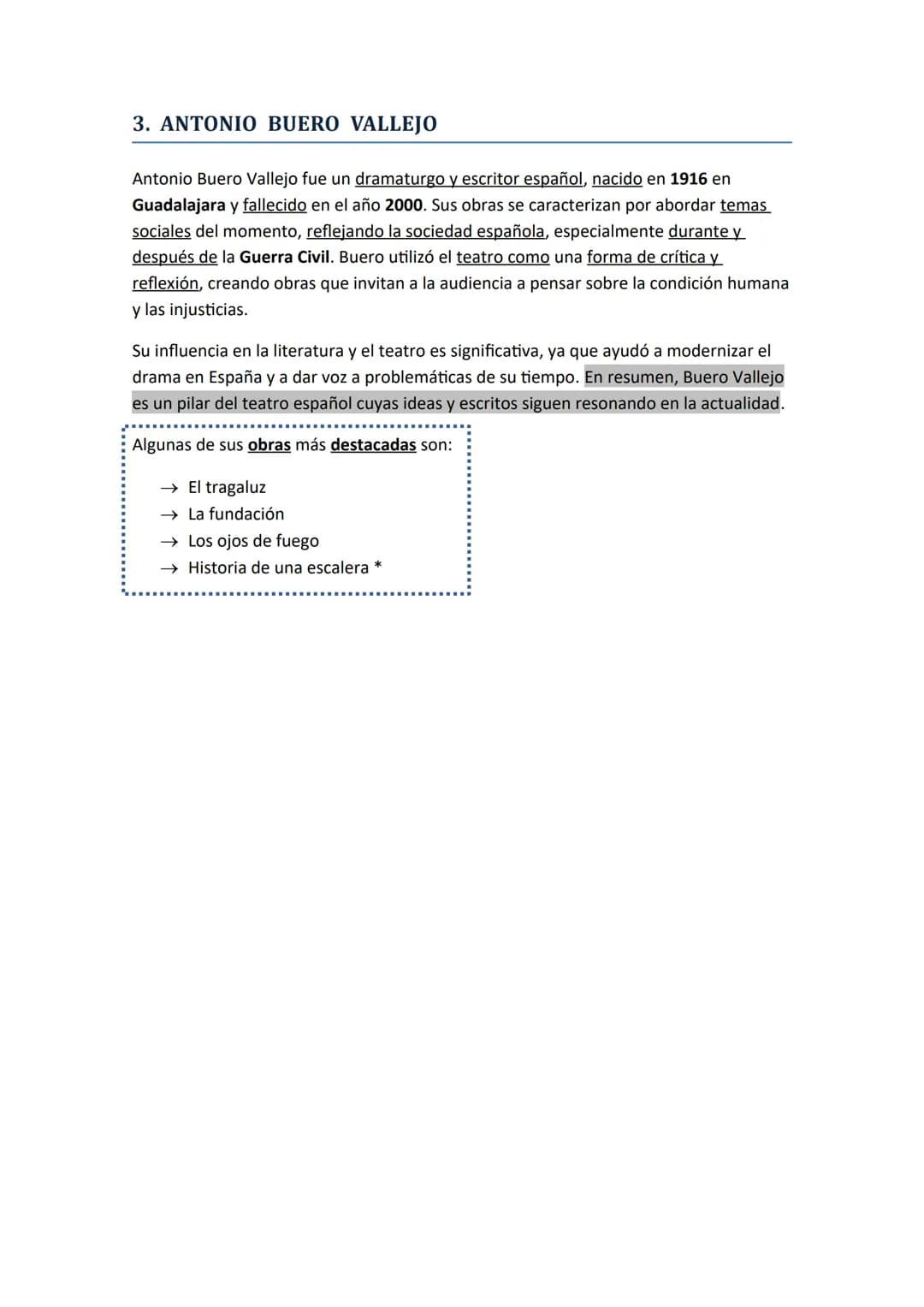 LITERATURA CASTELLANO
HISTORIA DE UNA ESCALERA - ANTONIO BUERO VALLEJO
1. DE LA POSTGUERRA A LA DEMOCRACIA
Tres años de guerra civil (1936-1