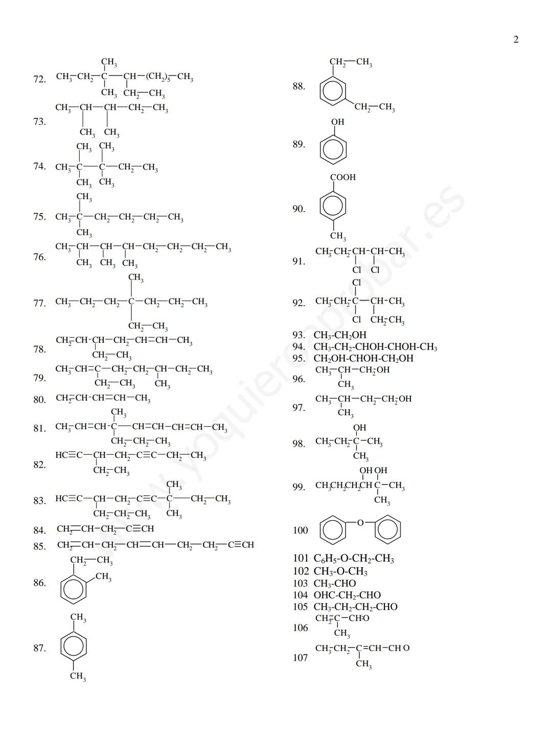 Ejercicios de formulación y nomenclatura de Química Orgánica
1. metilpropano.
2. 2,3-dimetilbutano
3. 5-etil-2,3,6-trimetil-4-propiloctano.
