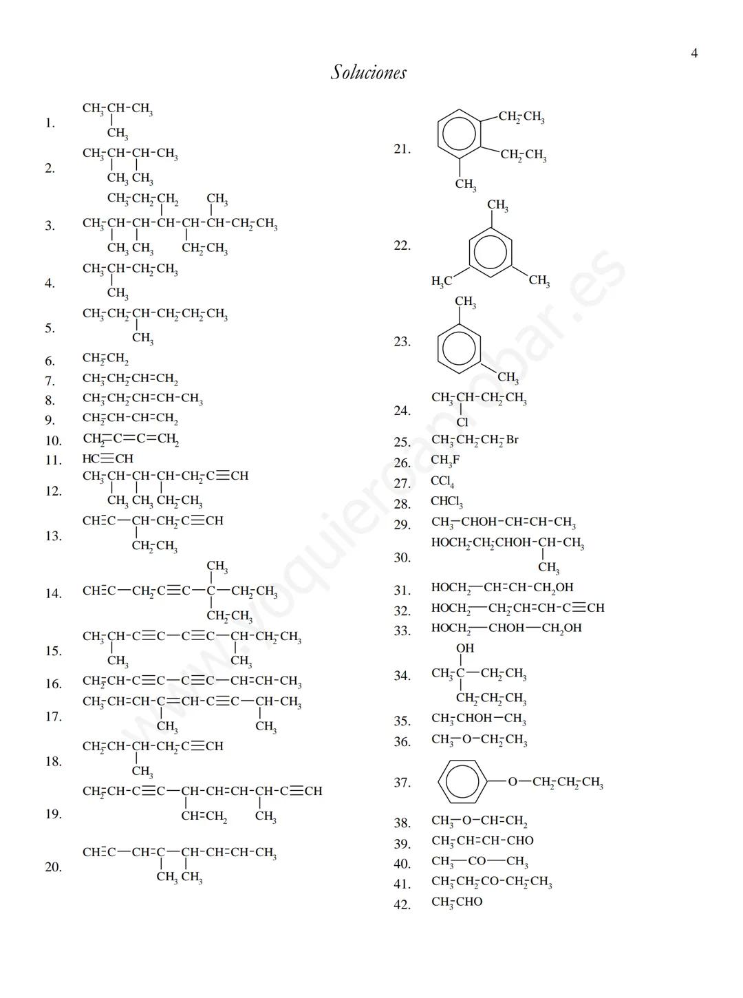 Ejercicios de formulación y nomenclatura de Química Orgánica
1. metilpropano.
2. 2,3-dimetilbutano
3. 5-etil-2,3,6-trimetil-4-propiloctano.
