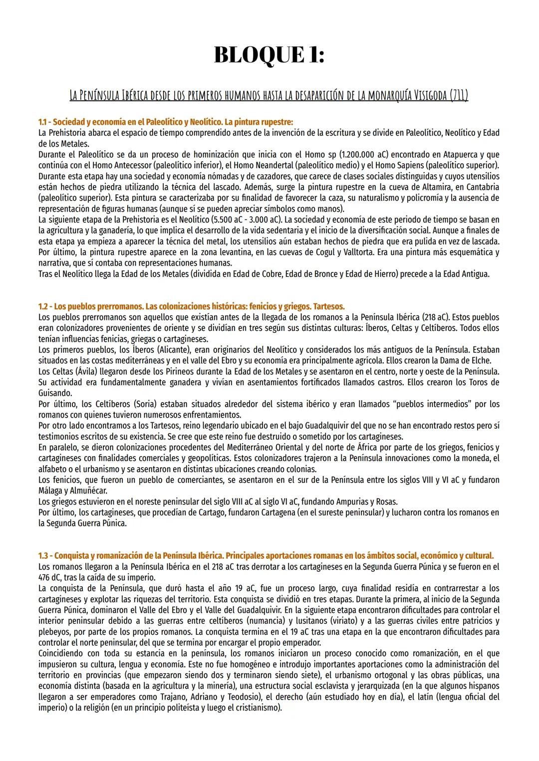 BLOQUE 1:
LA PENÍNSULA IBÉRICA DESDE LOS PRIMEROS HUMANOS HASTA LA DESAPARICIÓN DE LA MONARQUÍA VISIGODA (711)
1.1 - Sociedad y economía en 