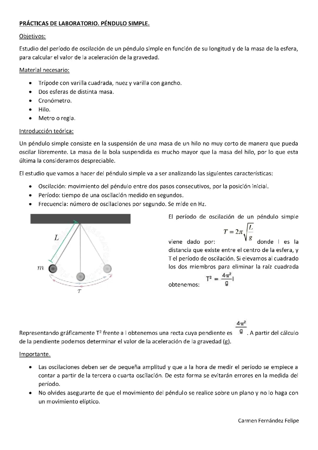 Informe de práctica de Péndulo simple