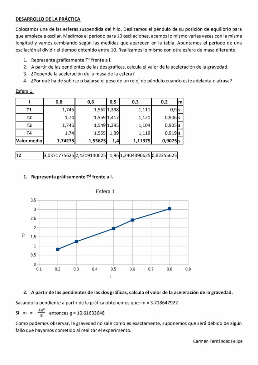 PRÁCTICAS DE LABORATORIO. PÉNDULO SIMPLE.
Objetivos:
Estudio del período de oscilación de un péndulo simple en función de su longitud y de l