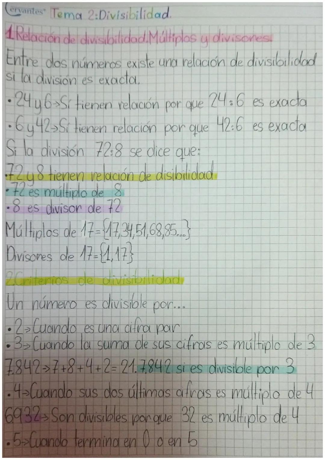 ervantes Tema 2:Divisibilidad.
1 Relación de divisibilidad. Múltiplos y divisores
Entre dos números existe una relación de divisibilidad
si 