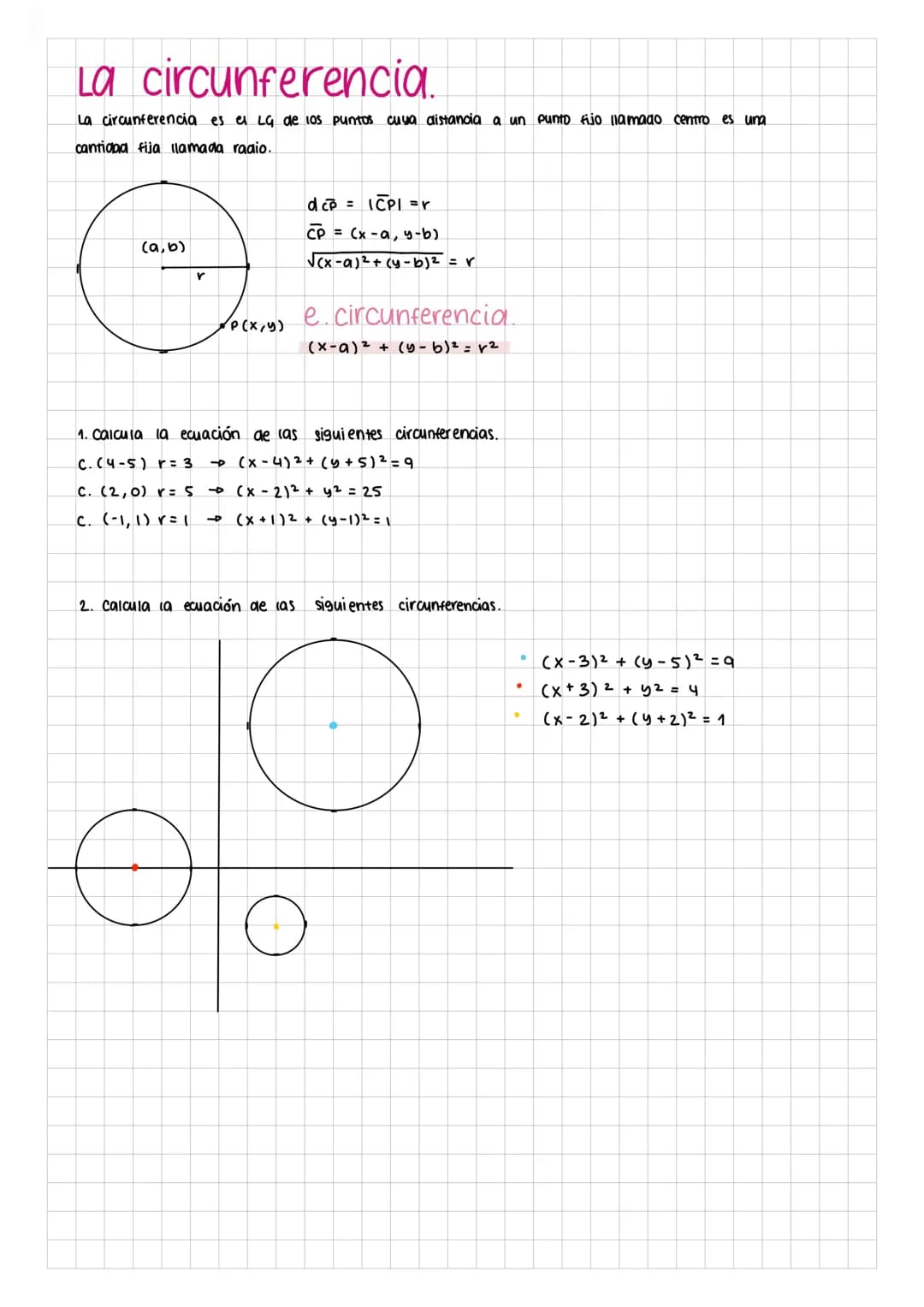 · La circunferencia.
Lugar geométrico.
Es un conjunto de puntos que cumplen una determinada propiedad. EJEMPIOS:
1. Calcula el lugar geométr