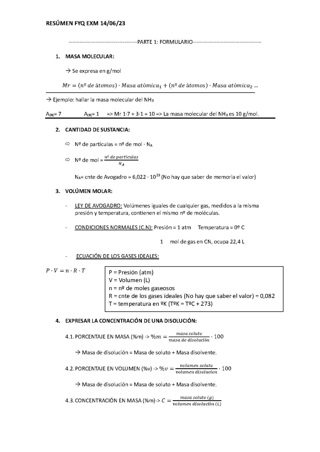 química, masa molecular