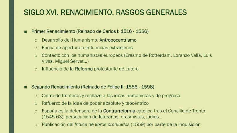 RENACIMIENTO
Y
BARROCO SIGLO XVI
RENACIMIENTO RENACIMIENTO. RASGOS GENERALES
■ Recuperación de la Antigüedad de Grecia y Roma (literatura, a
