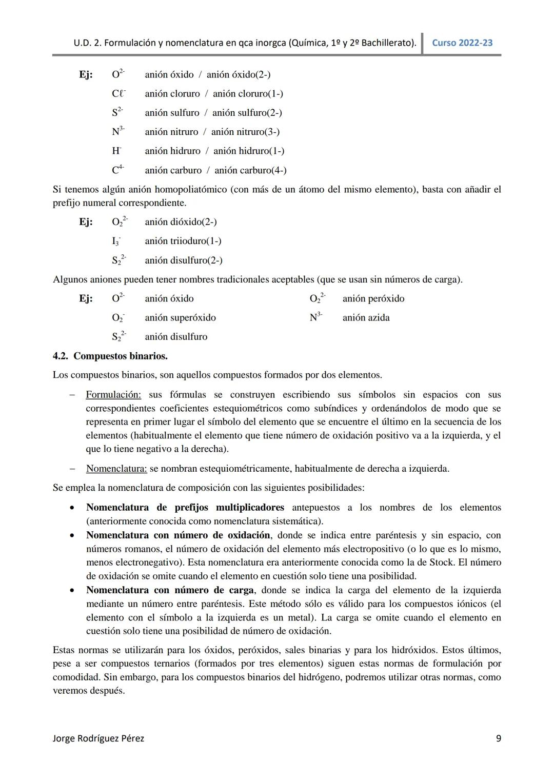 U.D. 2. Formulación y nomenclatura en qca inorgca (Química, 1º y 2º Bachillerato). Curso 2022-23
TEMA 2: FORMULACIÓN Y NOMENCLATURA EN QUÍMI