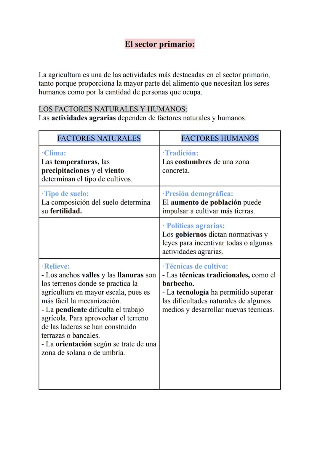 El sector primario:
La agricultura es una de las actividades más destacadas en el sector primario,
tanto porque proporciona la mayor parte d