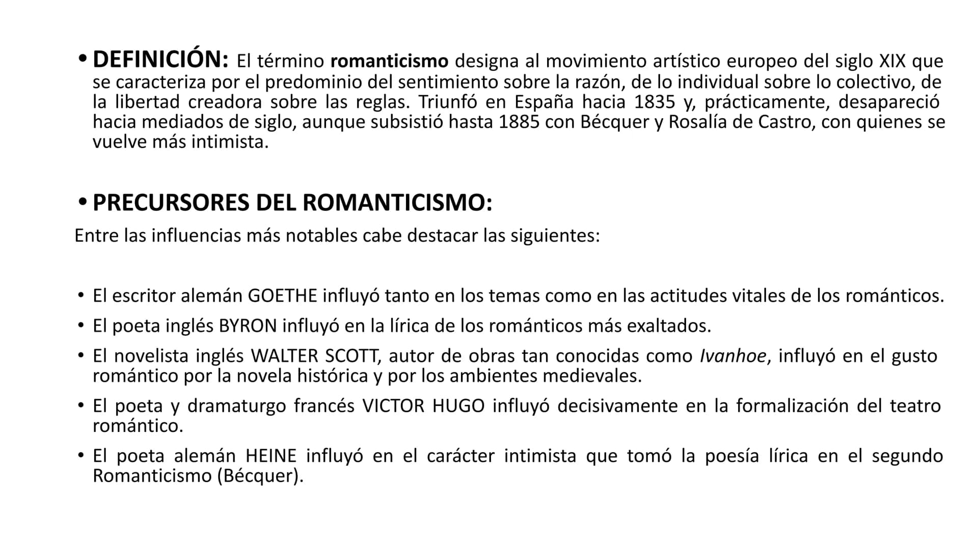 EL ROMANTICISMO
4º de ESO • DEFINICIÓN: El término romanticismo designa al movimiento artístico europeo del siglo XIX que
se caracteriza por