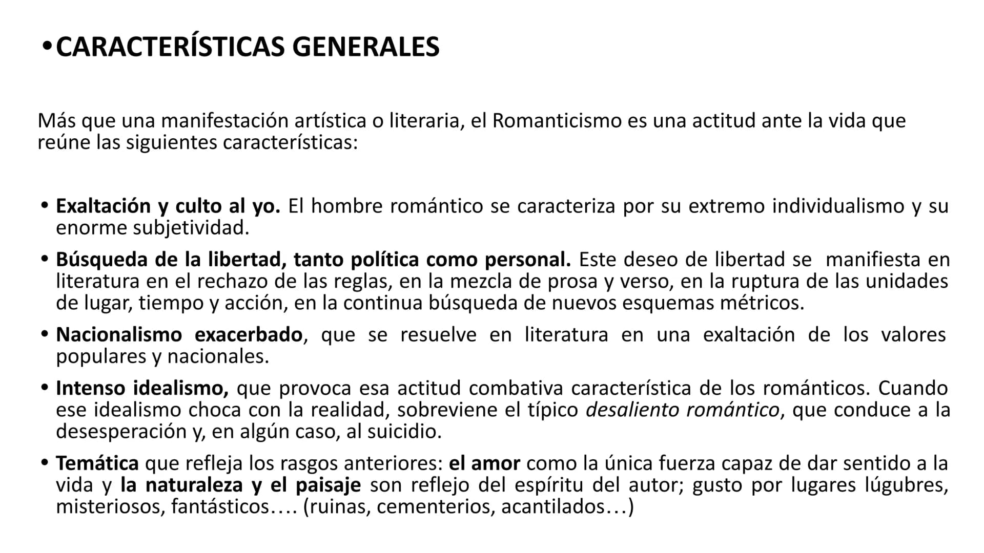 EL ROMANTICISMO
4º de ESO • DEFINICIÓN: El término romanticismo designa al movimiento artístico europeo del siglo XIX que
se caracteriza por