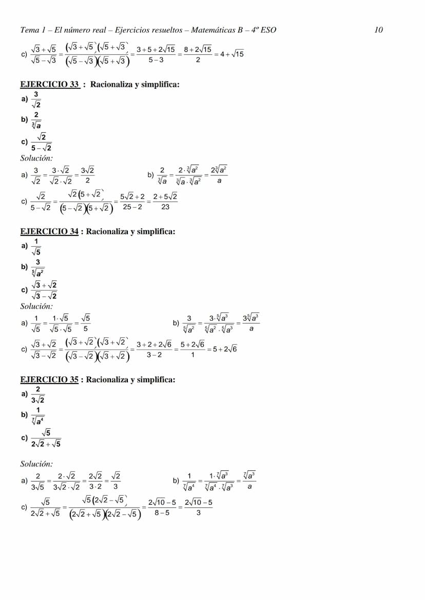 Tema 1- El número real - Ejercicios resueltos - Matemáticas B - 4º ESO
TEMA 1 - EL NÚMERO REAL
CLASIFICACIÓN Y REPRESENTACIÓN DE NÚMEROS REA