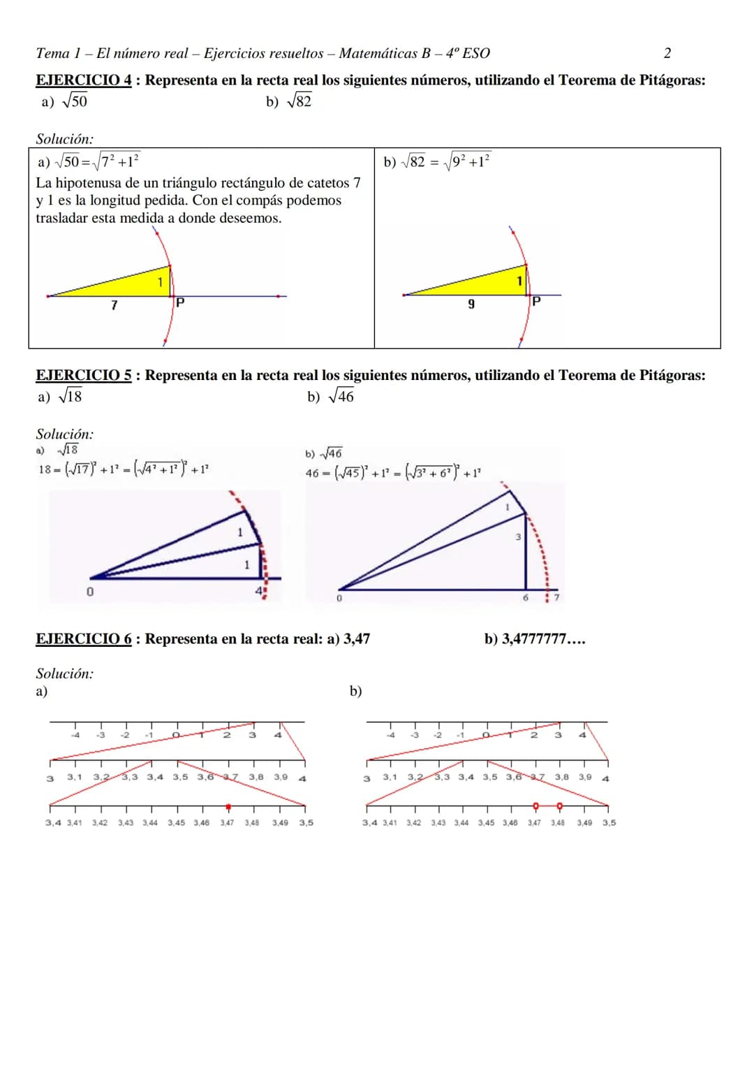 Tema 1- El número real - Ejercicios resueltos - Matemáticas B - 4º ESO
TEMA 1 - EL NÚMERO REAL
CLASIFICACIÓN Y REPRESENTACIÓN DE NÚMEROS REA