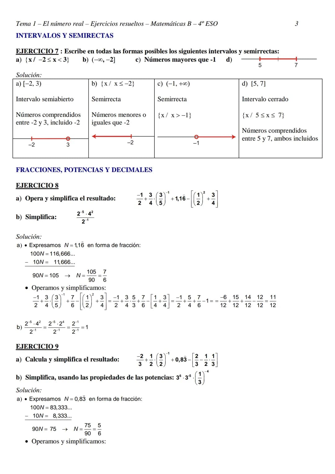 Tema 1- El número real - Ejercicios resueltos - Matemáticas B - 4º ESO
TEMA 1 - EL NÚMERO REAL
CLASIFICACIÓN Y REPRESENTACIÓN DE NÚMEROS REA
