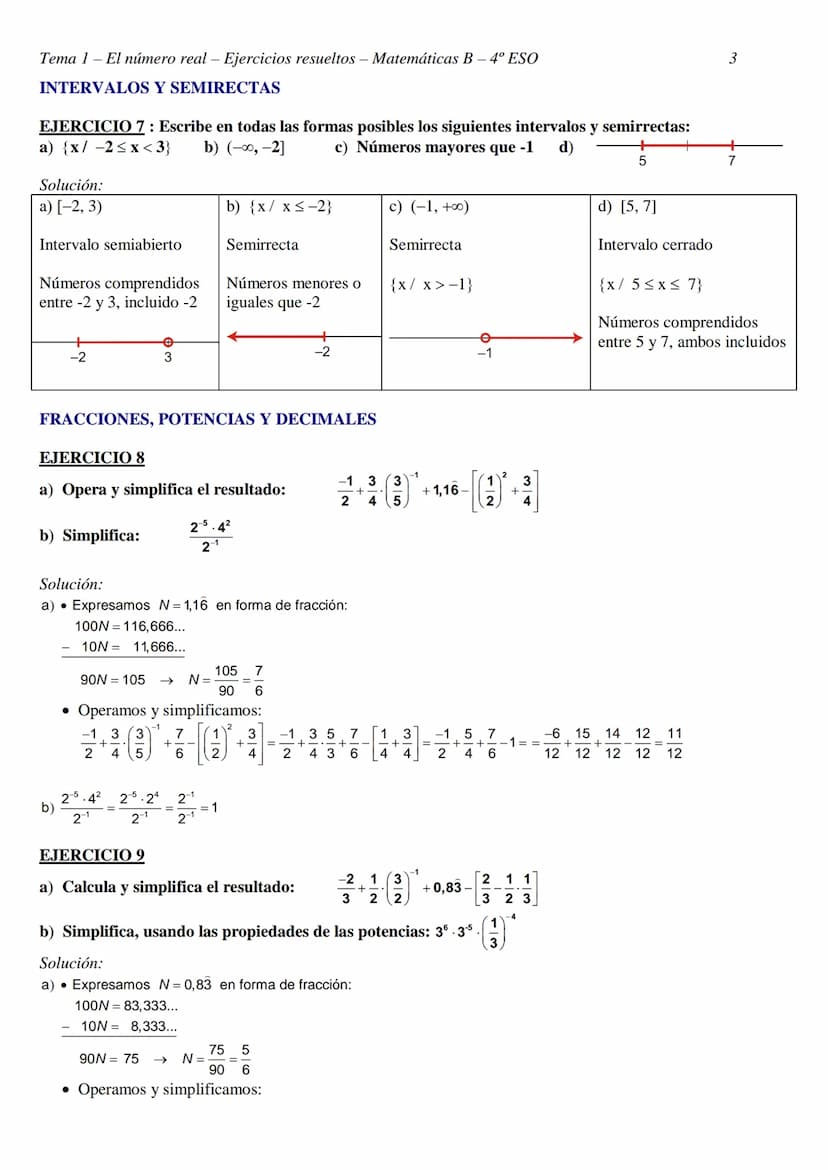 Tema 1- El número real - Ejercicios resueltos - Matemáticas B - 4º ESO
TEMA 1 - EL NÚMERO REAL
CLASIFICACIÓN Y REPRESENTACIÓN DE NÚMEROS REA
