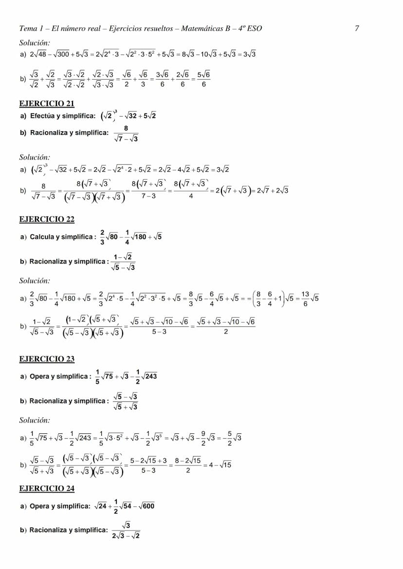 Tema 1- El número real - Ejercicios resueltos - Matemáticas B - 4º ESO
TEMA 1 - EL NÚMERO REAL
CLASIFICACIÓN Y REPRESENTACIÓN DE NÚMEROS REA