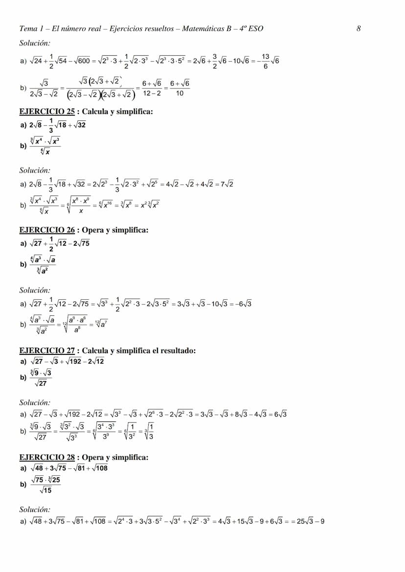 Tema 1- El número real - Ejercicios resueltos - Matemáticas B - 4º ESO
TEMA 1 - EL NÚMERO REAL
CLASIFICACIÓN Y REPRESENTACIÓN DE NÚMEROS REA