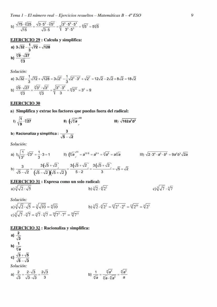 Tema 1- El número real - Ejercicios resueltos - Matemáticas B - 4º ESO
TEMA 1 - EL NÚMERO REAL
CLASIFICACIÓN Y REPRESENTACIÓN DE NÚMEROS REA