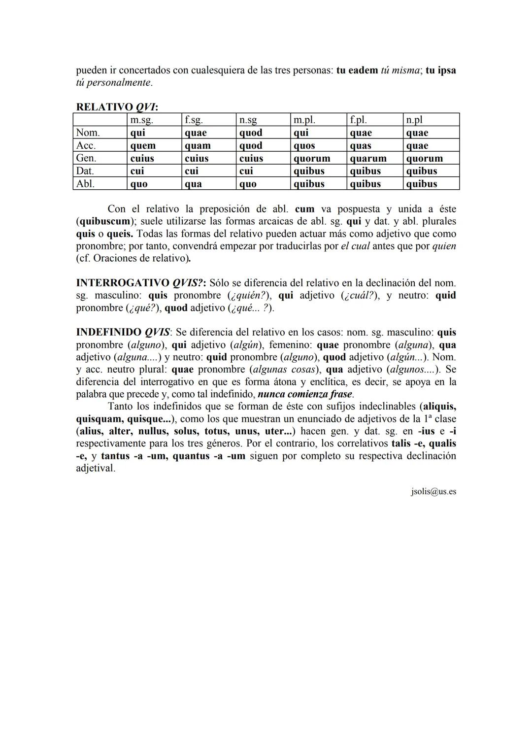 # Pronombres

Los pronombres latinos se pueden clasificar en personales, posesivos,
demostrativos, relativos, interrogativos e indefinidos; 