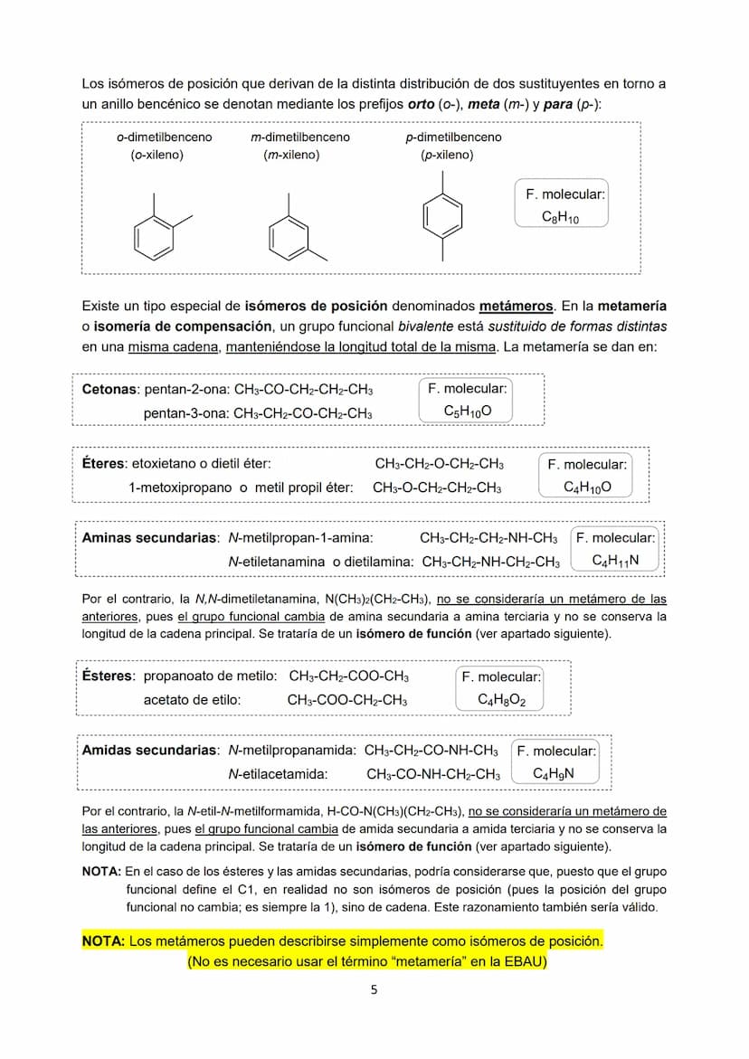 En Química Orgánica es muy frecuente que compuestos diferentes tengan la misma forma
molecular. Dichos compuestos se denominan isómeros.
Los