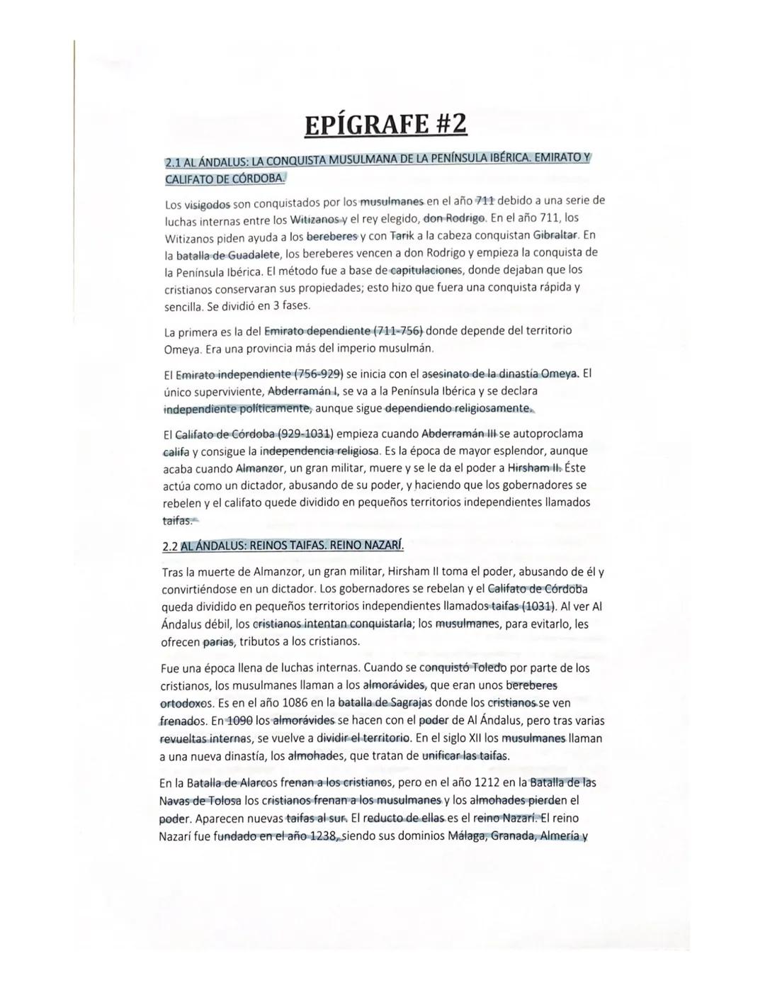 # EPÍGRAFE #2

2.1 AL ANDALUS: LA CONQUISTA MUSULMANA DE LA PENÍNSULA IBÉRICA. EMIRATO Y
CALIFATO DE CÓRDOBA.

Los visigodos son conquistado