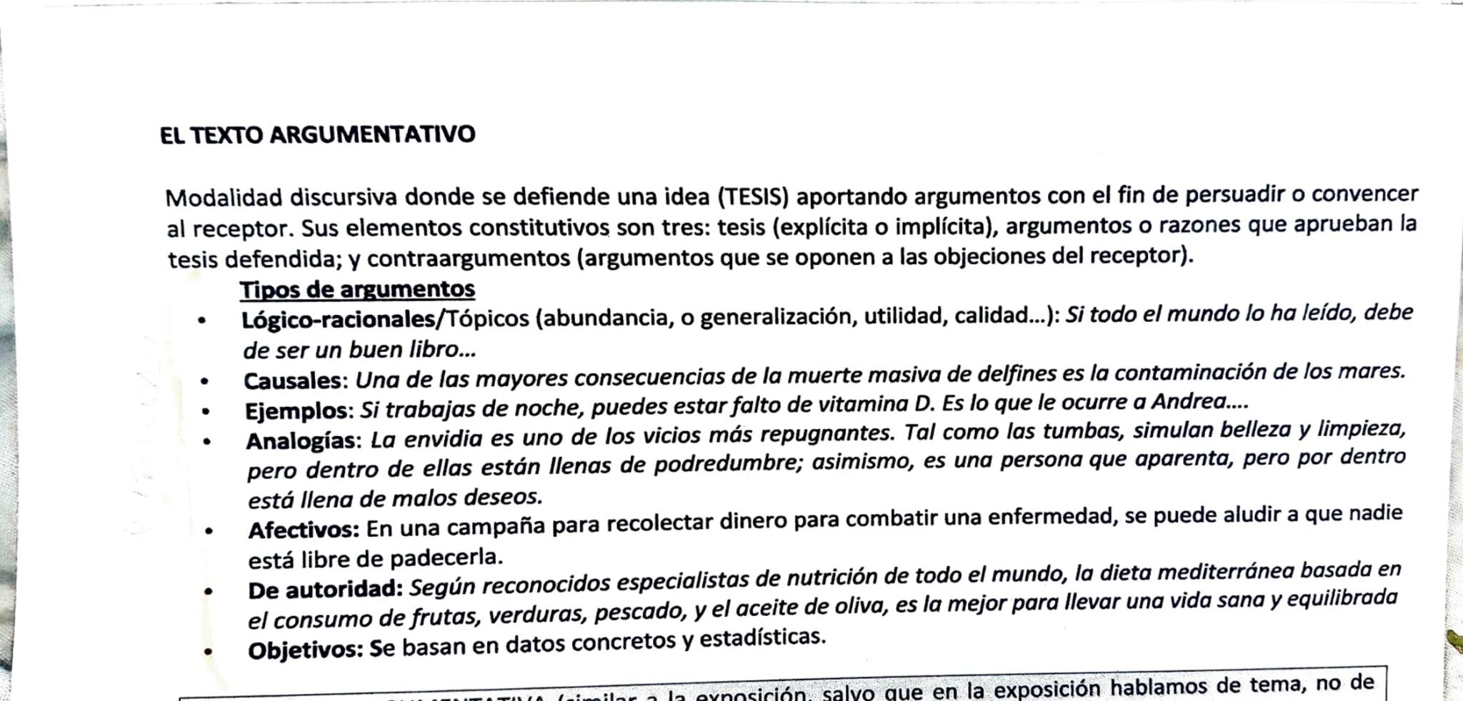 EL TEXTO ARGUMENTATIVO
Modalidad discursiva donde se defiende una idea (TESIS) aportando argumentos con el fin de persuadir o convencer
al r