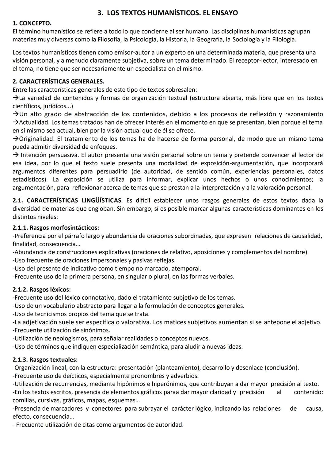 # 3. LOS TEXTOS HUMANÍSTICOS. EL ENSAYO

1. CONCEPTO.
El término humanístico se refiere a todo lo que concierne al ser humano. Las disciplin