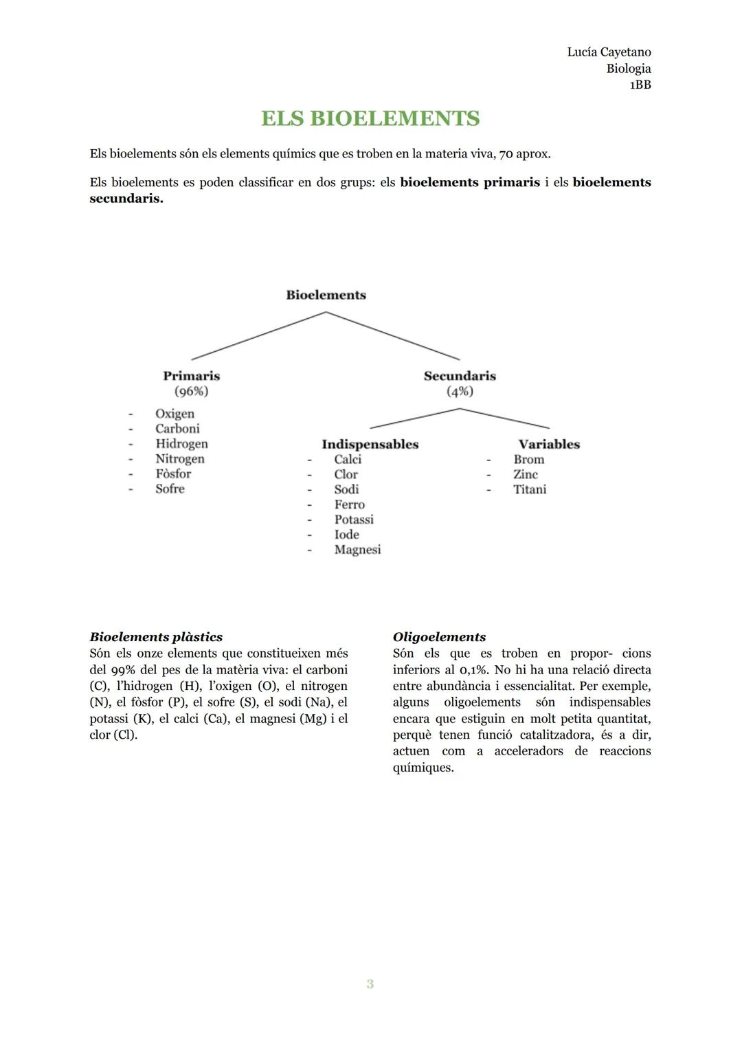 # ELS BIOELEMENTS

Biologia Lucía Cayetano
Biologia
1BB
# ELS BIOELEMENTS

Els bioelements són els elements químics que es troben en la mate