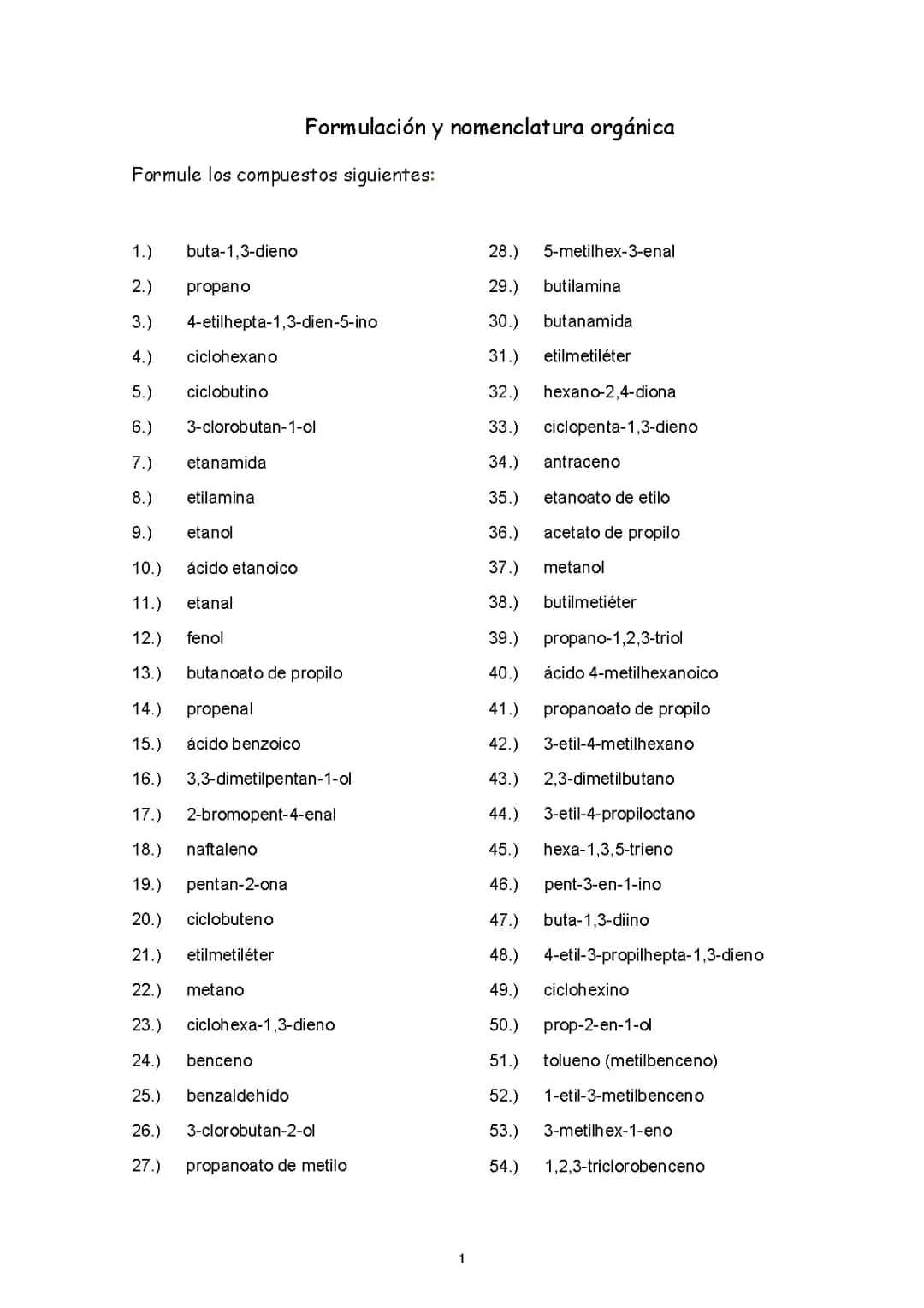Ejercicios de formulación orgánica 