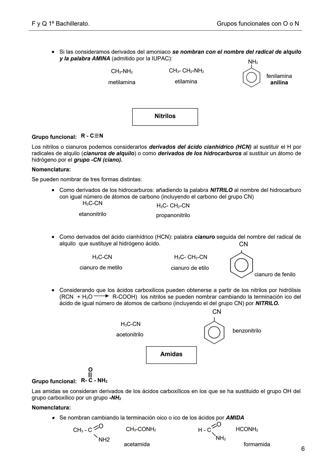 Dpto. Fisica
y Química
Química Orgánica
Grupos funcionales
con oxígeno o nitrógeno
La parte carbonada constituye el esqueleto fundamental de