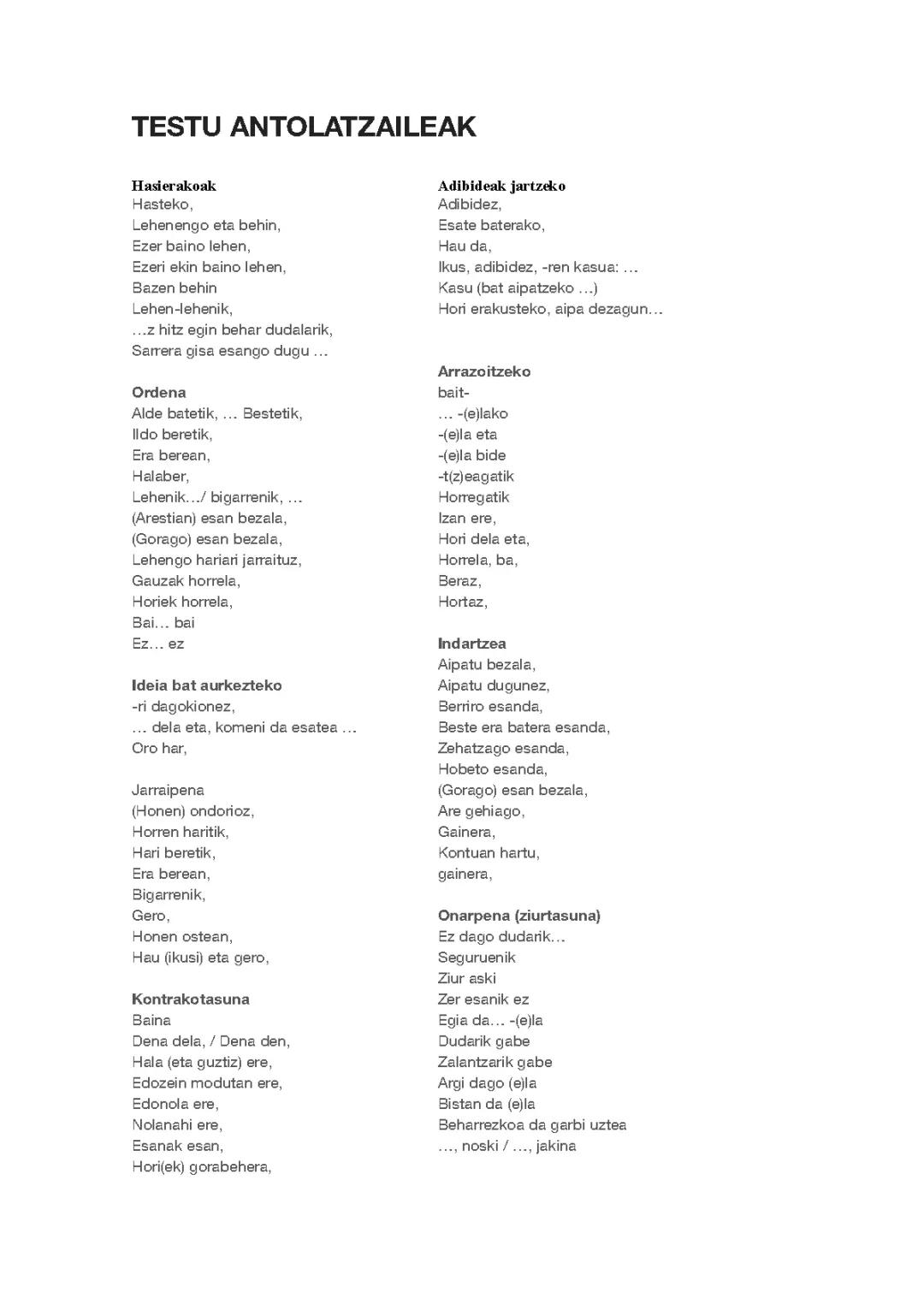 Testu Antolatzaileak: Gakoak eta Adibideak