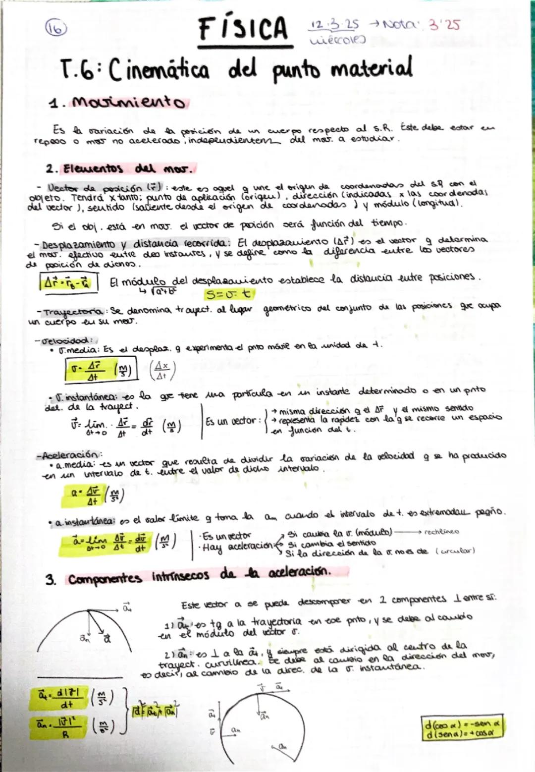 Cinemática del Punto Material: Conceptos y Movimientos