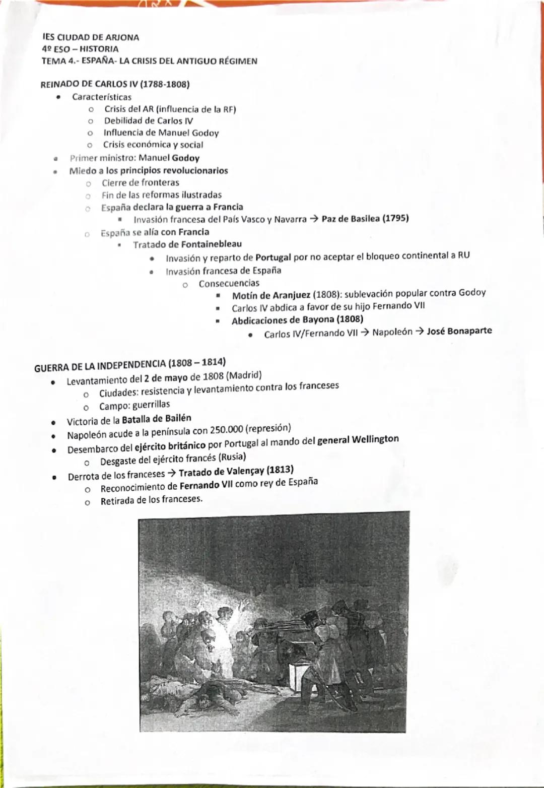 IES CIUDAD DE ARJONA
4º ESO - HISTORIA
TEMA 4.- ESPAÑA- LA CRISIS DEL ANTIGUO RÉGIMEN
REINADO DE CARLOS IV (1788-1808)
• Características
○ C