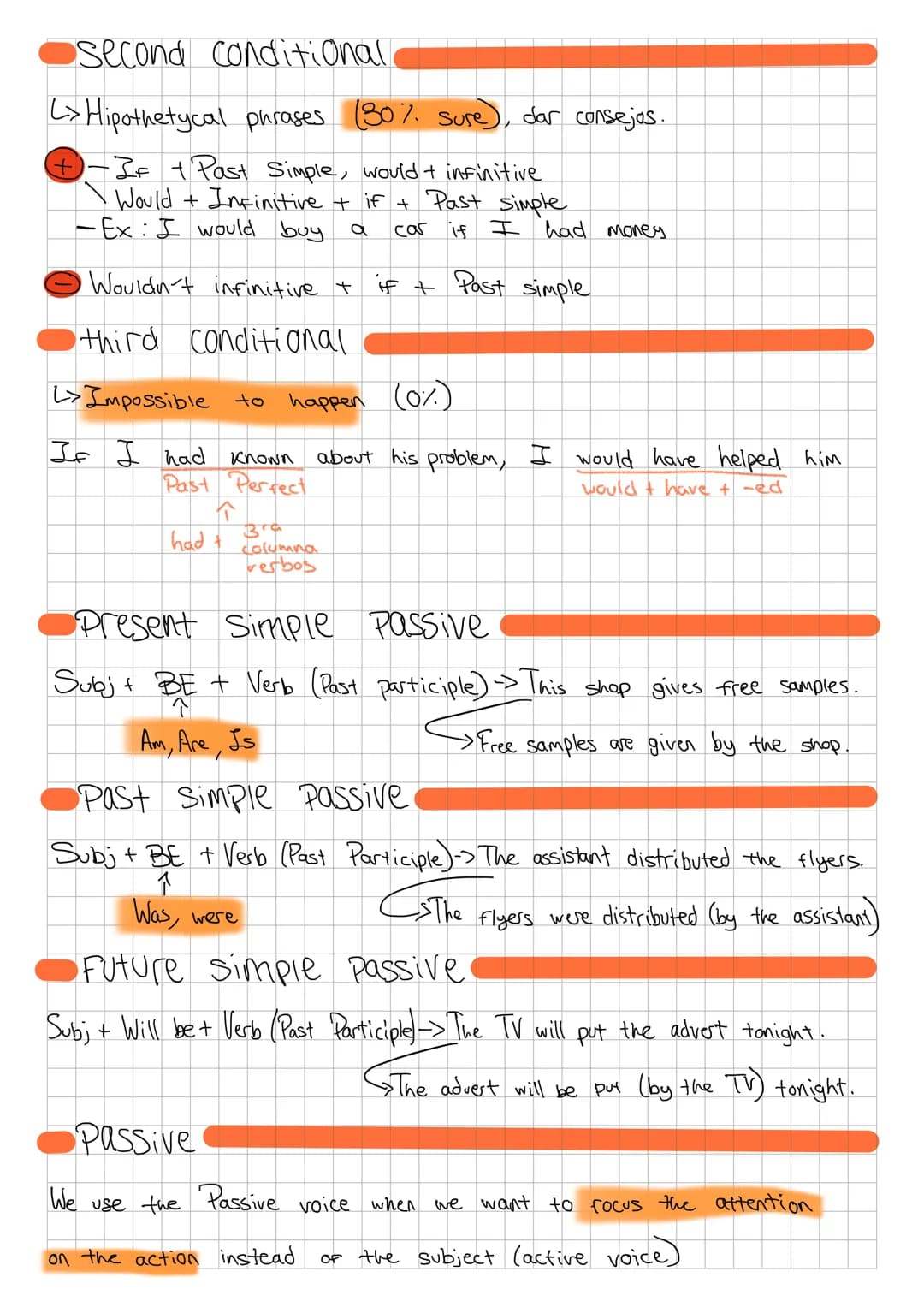 second conditional
L> Hipothetycal phrases (30% sure), dar consejos.
-If + Past Simple, would + infinitive
• Would + Infinitive + if + Past 