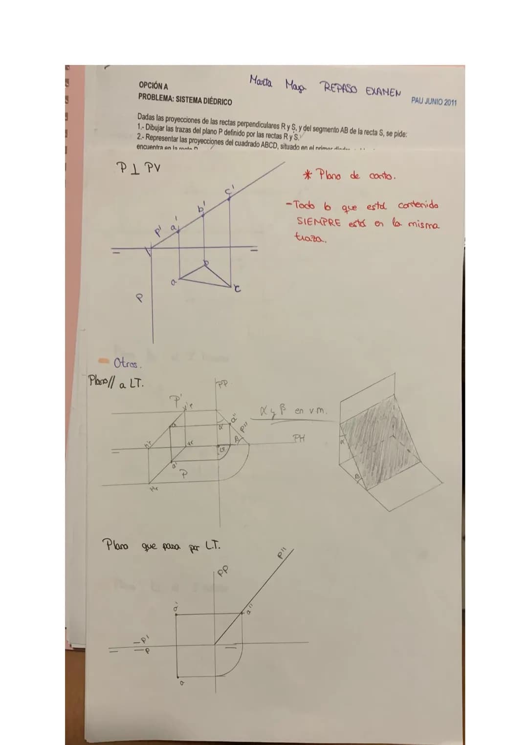 PROBLEMA: SISTEMA DIÉDRICO
Dadas las proyecciones de las rectas perpendiculares R y S, y del segmento AB de la recta S. se pide:
TEMA
TIPOS 