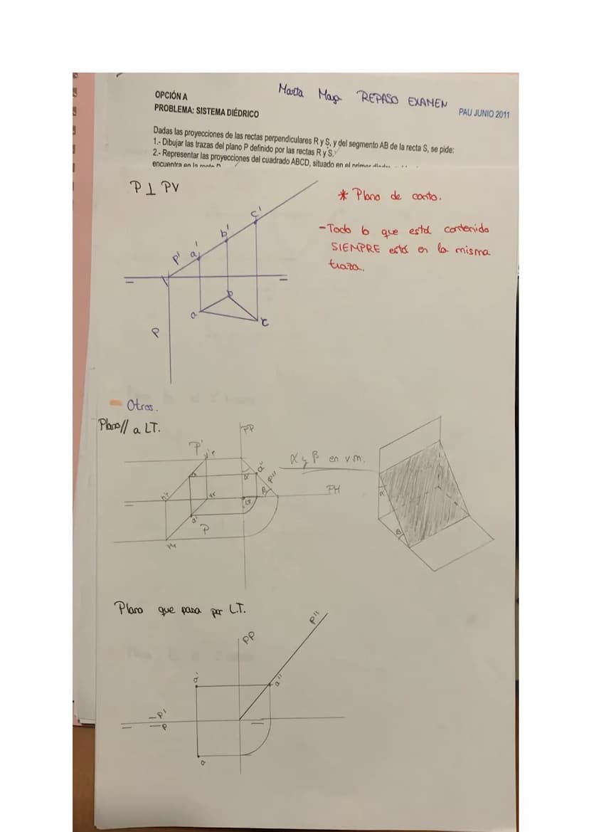 PROBLEMA: SISTEMA DIÉDRICO
Dadas las proyecciones de las rectas perpendiculares R y S, y del segmento AB de la recta S. se pide:
TEMA
TIPOS 