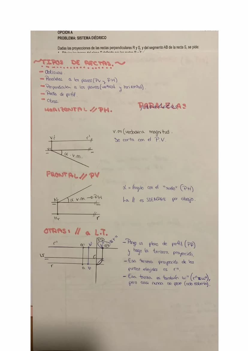 PROBLEMA: SISTEMA DIÉDRICO
Dadas las proyecciones de las rectas perpendiculares R y S, y del segmento AB de la recta S. se pide:
TEMA
TIPOS 