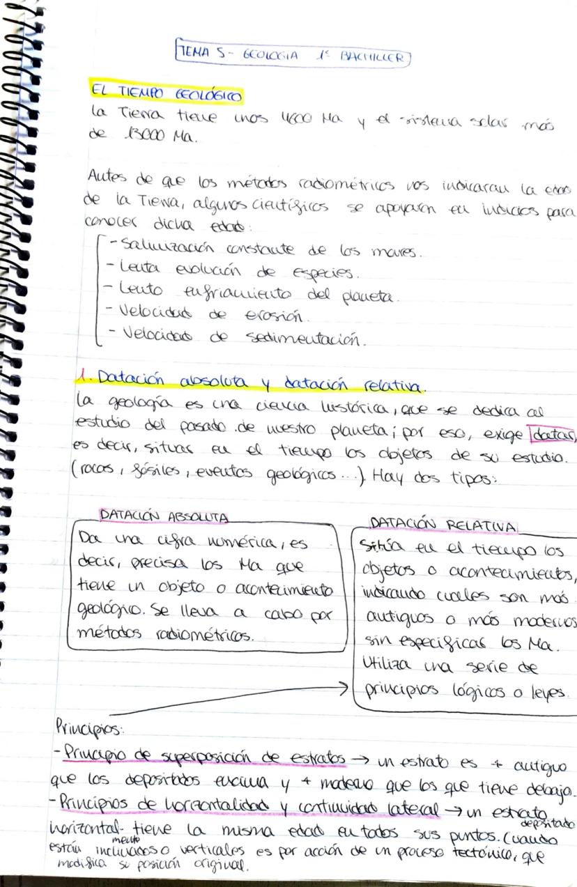 TEMA 5- GEOLOGIA
EL TIEMPO GEOLÓGICO
la Tierra tieve
de
13000 Ma...
1 BACHILLER
unos 4600 Ma
Autes de que los métodos radiométricos nos indi