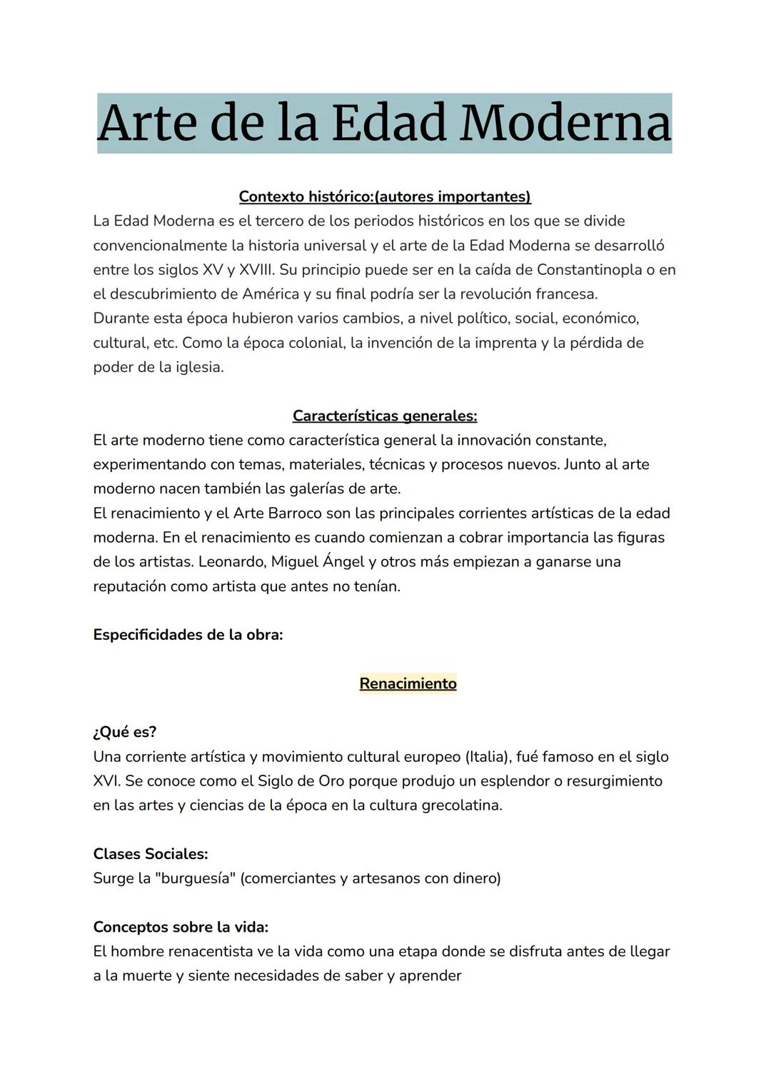 Arte de la Edad Moderna
Contexto histórico: (autores importantes)
La Edad Moderna es el tercero de los periodos históricos en los que se div