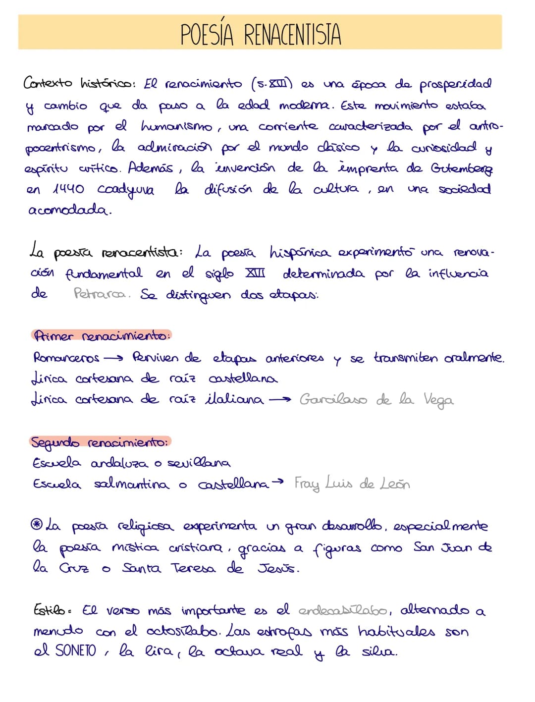 POESÍA RENACENTISTA
Contexto histórico: El renacimiento (s. XIII) es una época de prosperidad
cambio
y
que
marcado
por
Y
da
la edad moderna.